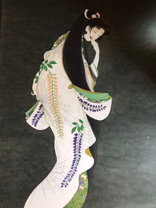 送料無料 （紙本)手描き 墨彩 上村松園 焔 日本画