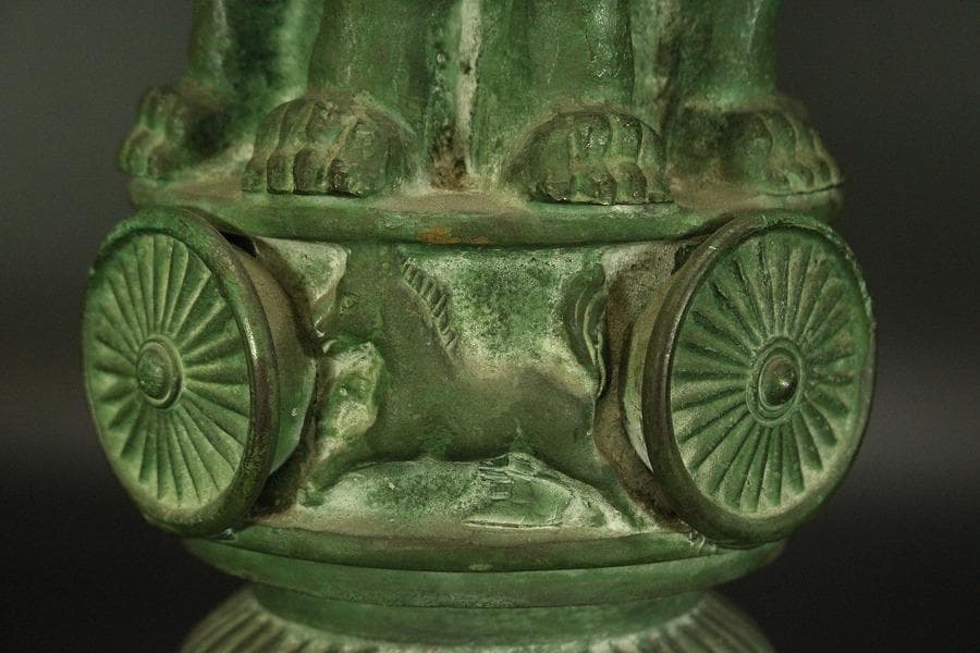 青銅 四獅子 ライオン 像 高31.3cm(A367)