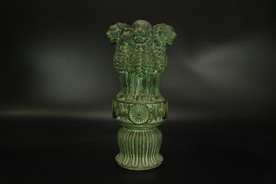 青銅 四獅子 ライオン 像 高31.3cm(A367)