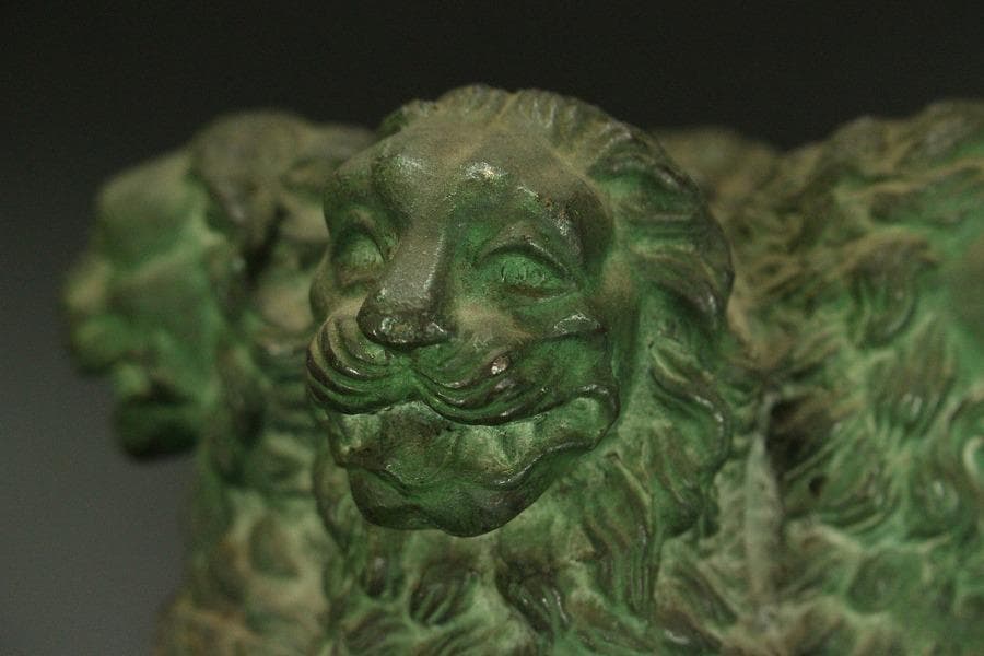 青銅 四獅子 ライオン 像 高31.3cm(A367)