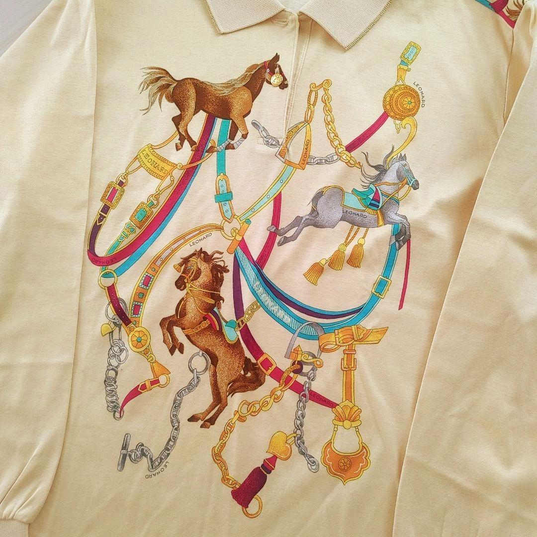 未使用美品★LEONARD レオナールスポーツ★長袖ポロシャツ　L ホース柄