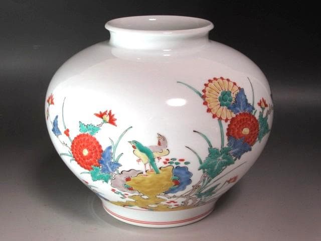 ☆　14代酒井田柿右衛門　錦粟鳥文花瓶　☆y528