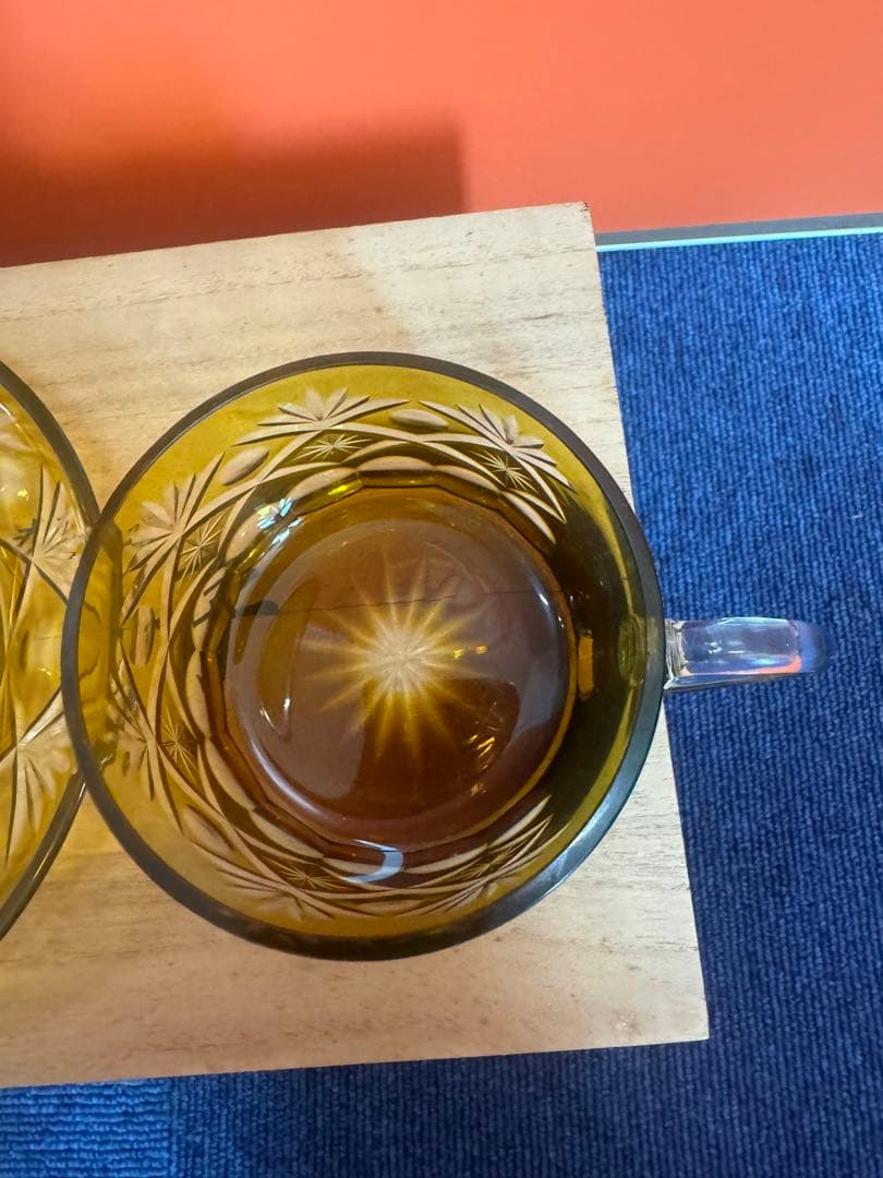 1805 手作りガラス　切子　カップ＆ソーサー　未使用