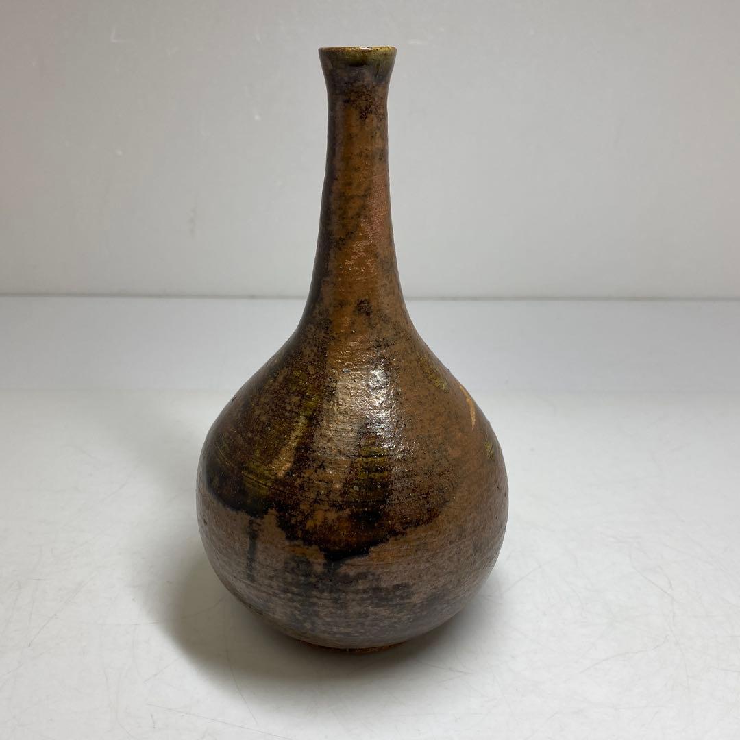 人間国宝 松井康成作 灰釉鶴首花生 共箱 高さ約19cm タトニ