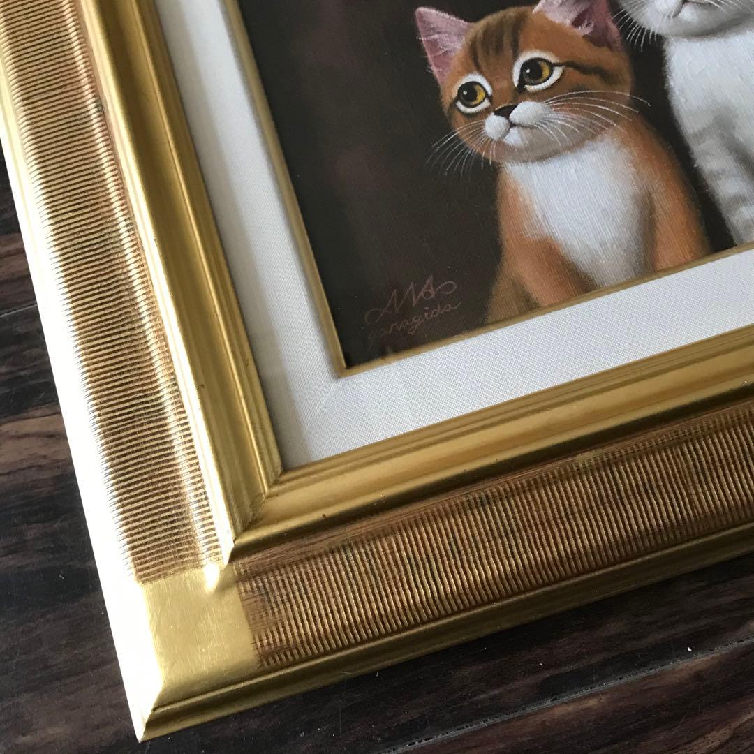 柳田正和「なかよし」油彩 SM 額装 子猫 油絵 油画 C