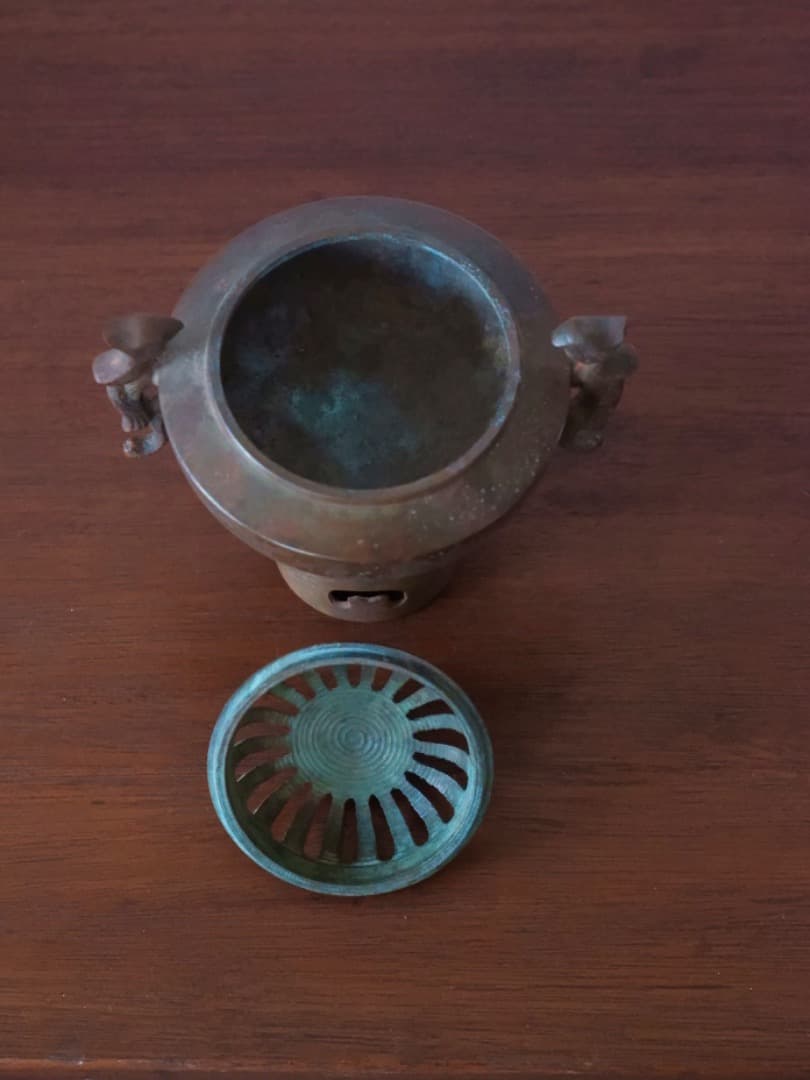 高岡銅器　正晴堂　透かし彫り　538g　香炉　香道具　茶道具　箱付　Q2296