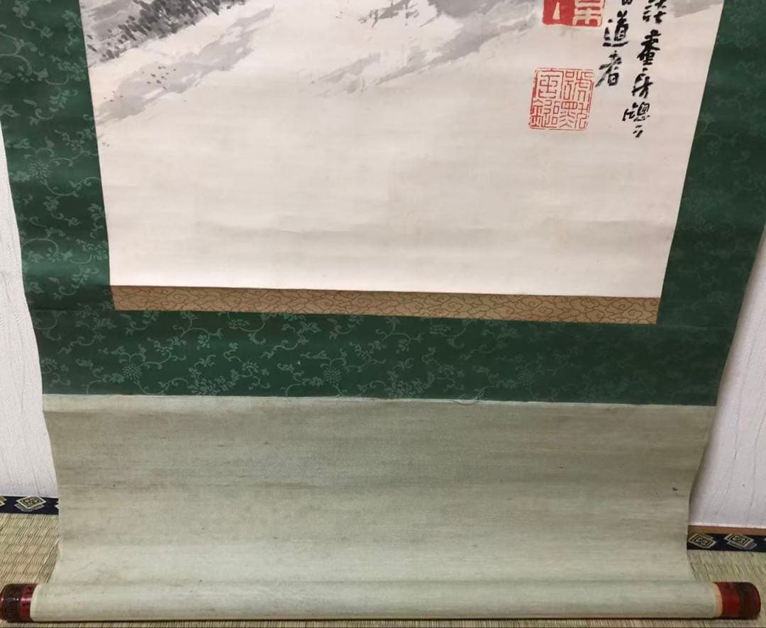 掛け軸　倉田松涛［福禄寿］人物 紙本　堆朱軸先！33