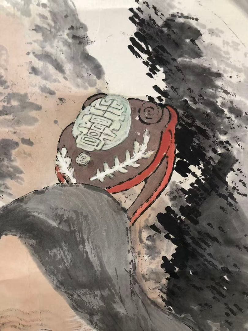 掛け軸　倉田松涛［福禄寿］人物 紙本　堆朱軸先！33