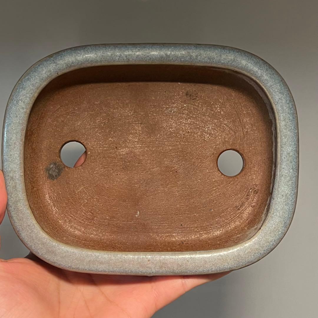 831.虹泉 紫釉抚角段足長方 盆栽鉢 植木鉢 16.8*13.3*4cm