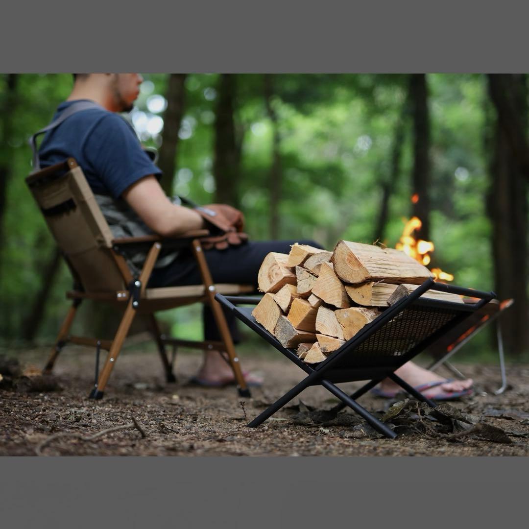 おたろ!【新品・未使用】クイックキャンプ アイアン薪ラック黒