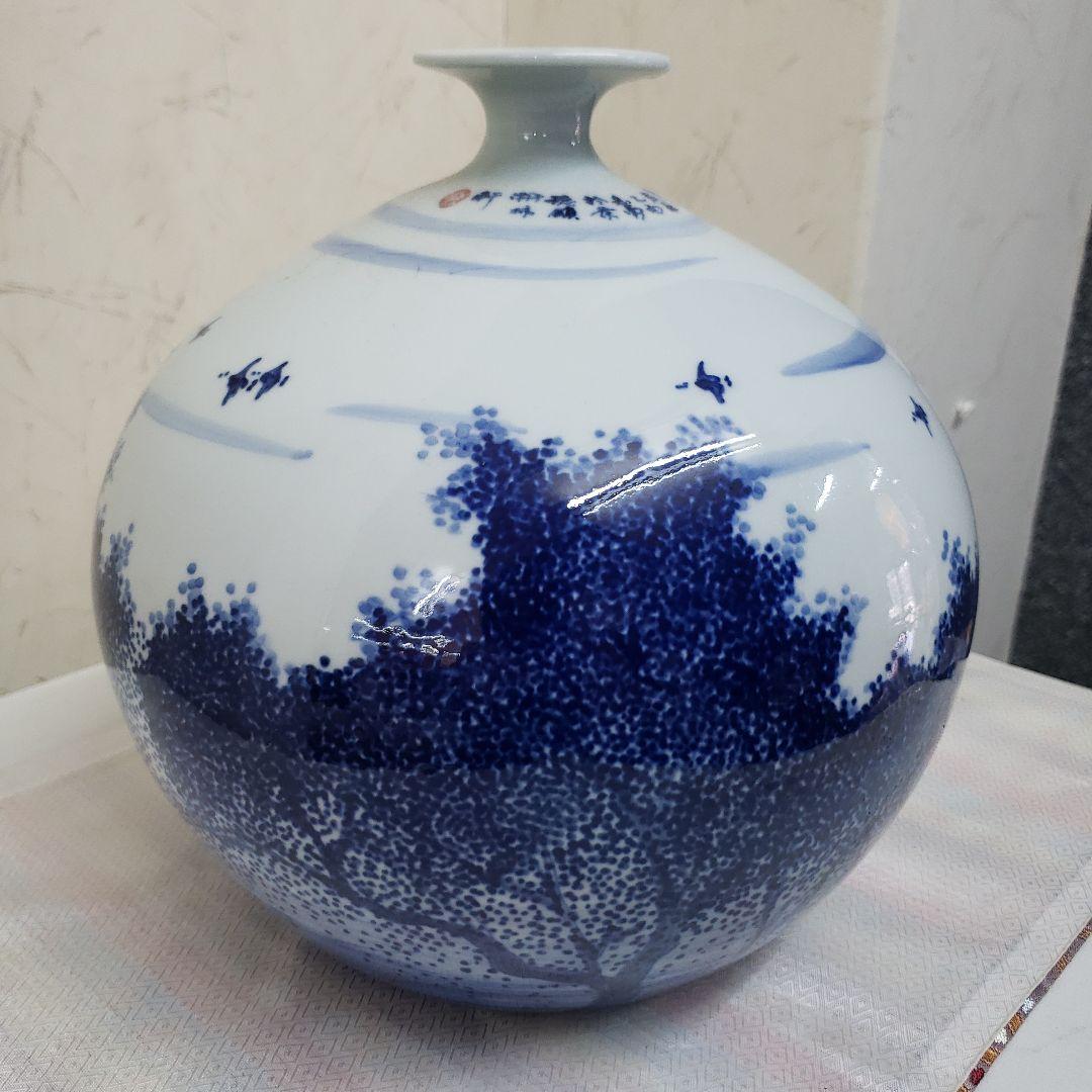 Ｂフライデー蔵出し特価　景徳鎮風景陶器花瓶高さ23cm幅21cm