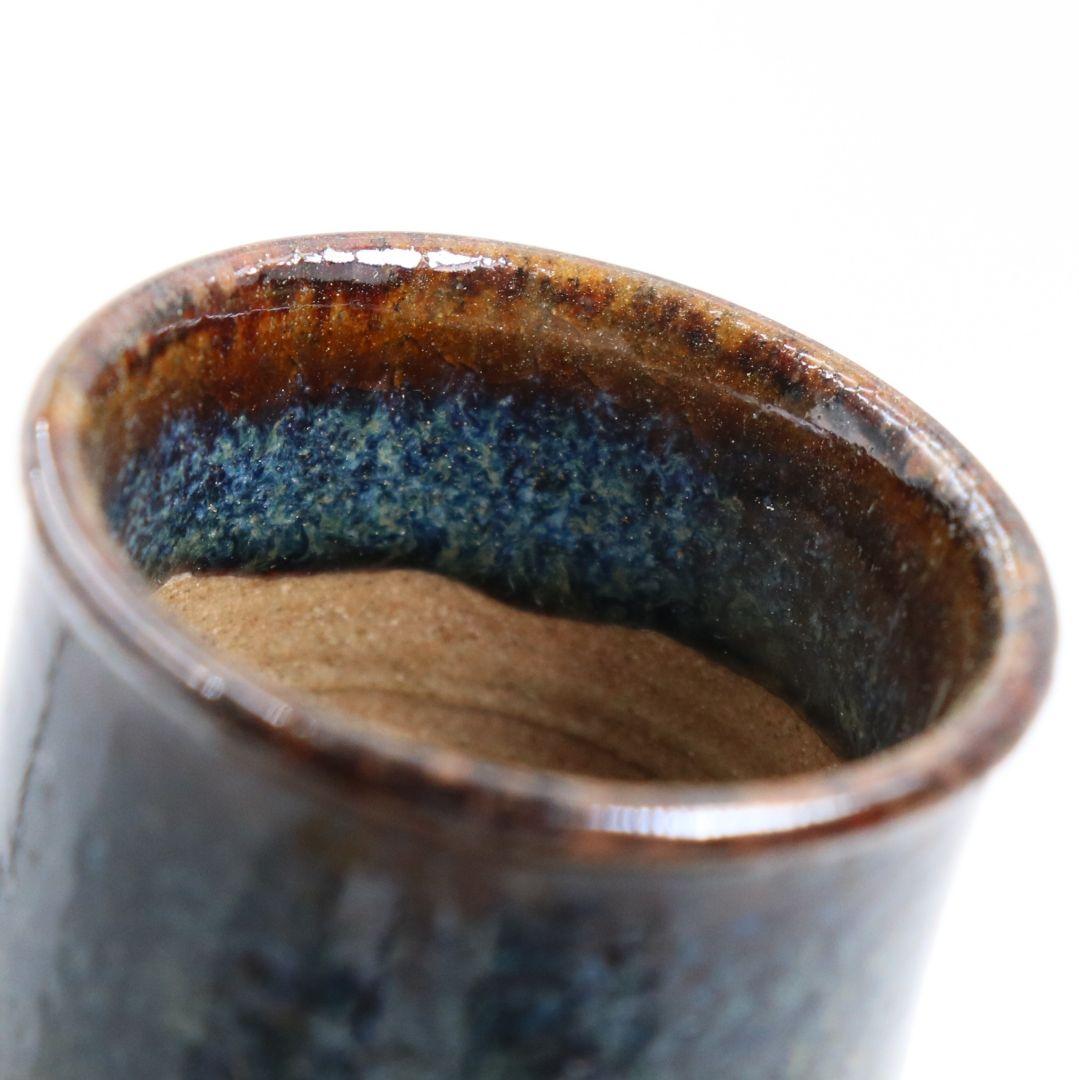 笹山登古作 高取焼 鶴首茶入 利休梅緞子仕覆 茶道具 共箱　V910　N9