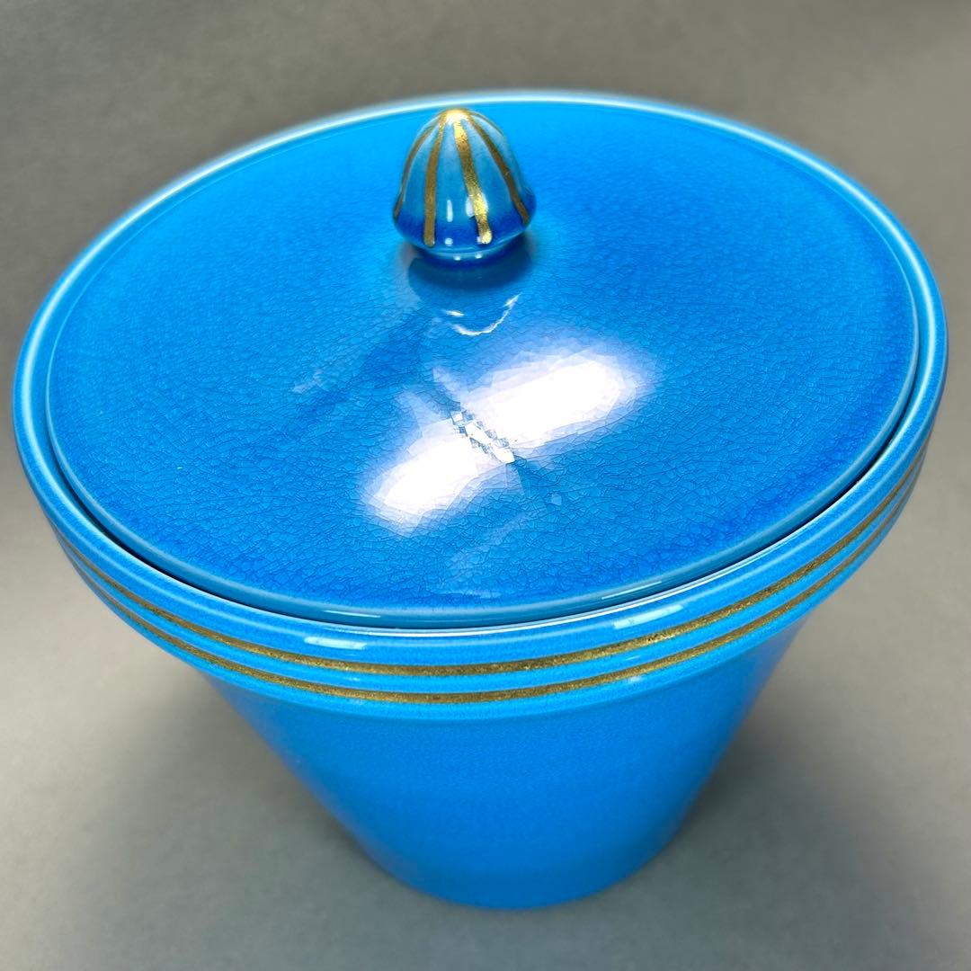 水指　『御室窯　浅黄交趾』　御室焼　水差し　末広　お茶道具　茶道　工芸品　共箱