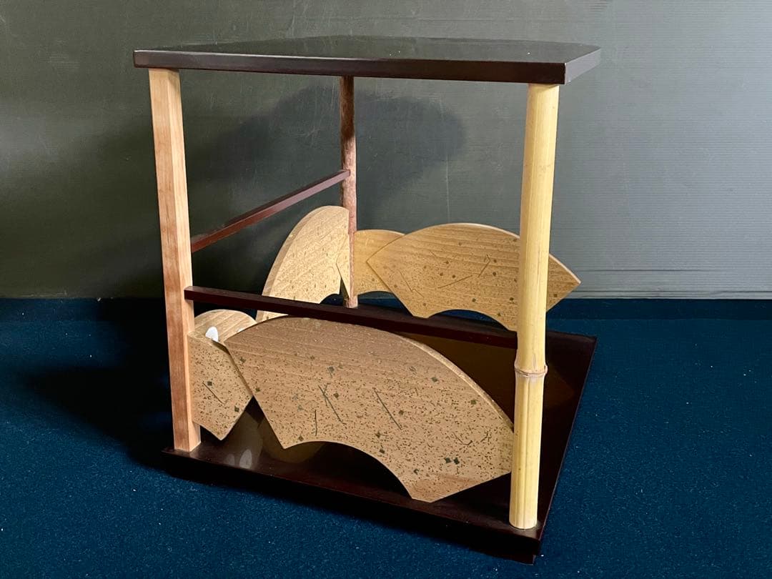 【美品】 「祖」 裏千家 鵬雲斎好 寿扇棚 春斎 溜塗 菊置上 共箱 （F寿扇）