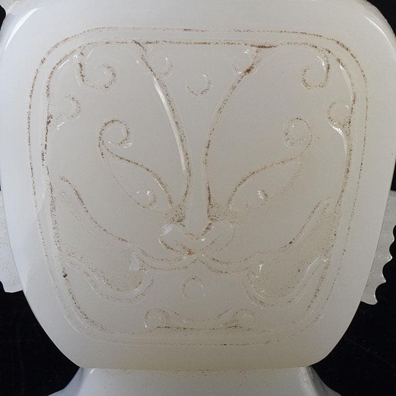 中国　玉石白玉彫刻　林權作　白玉樽　証明書・鏡面台付　V　R8720