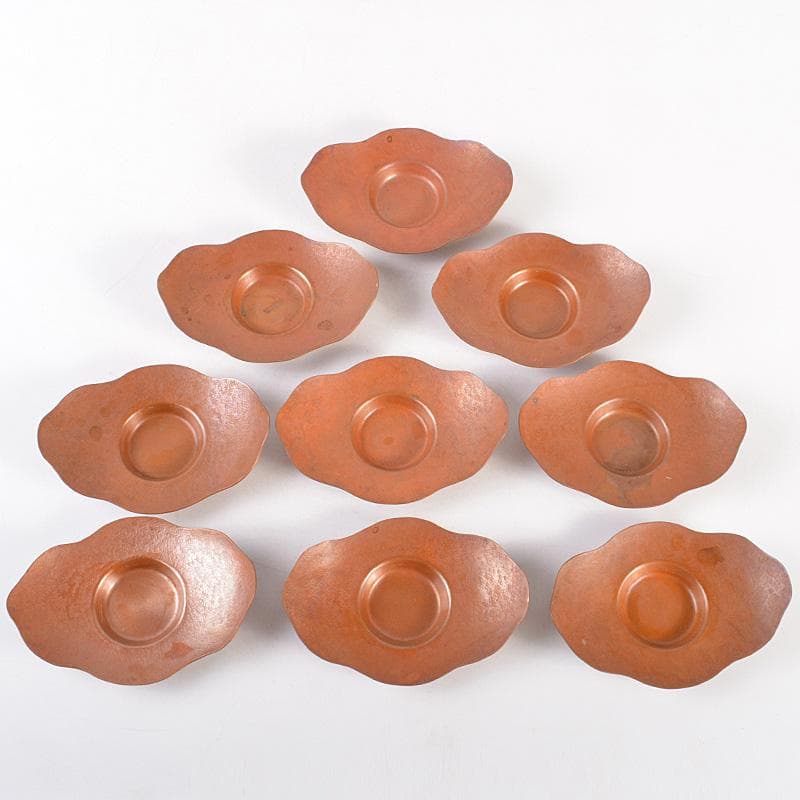 煎茶道具　素銅　木瓜式　茶托　十八客　合計約1429g　在銘　共箱　MR7539