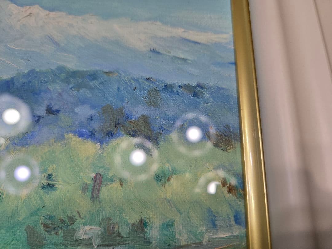 【美品】 肉筆油彩風景画 ホワイト額縁フレームつき「白馬連峰」6号サイズ