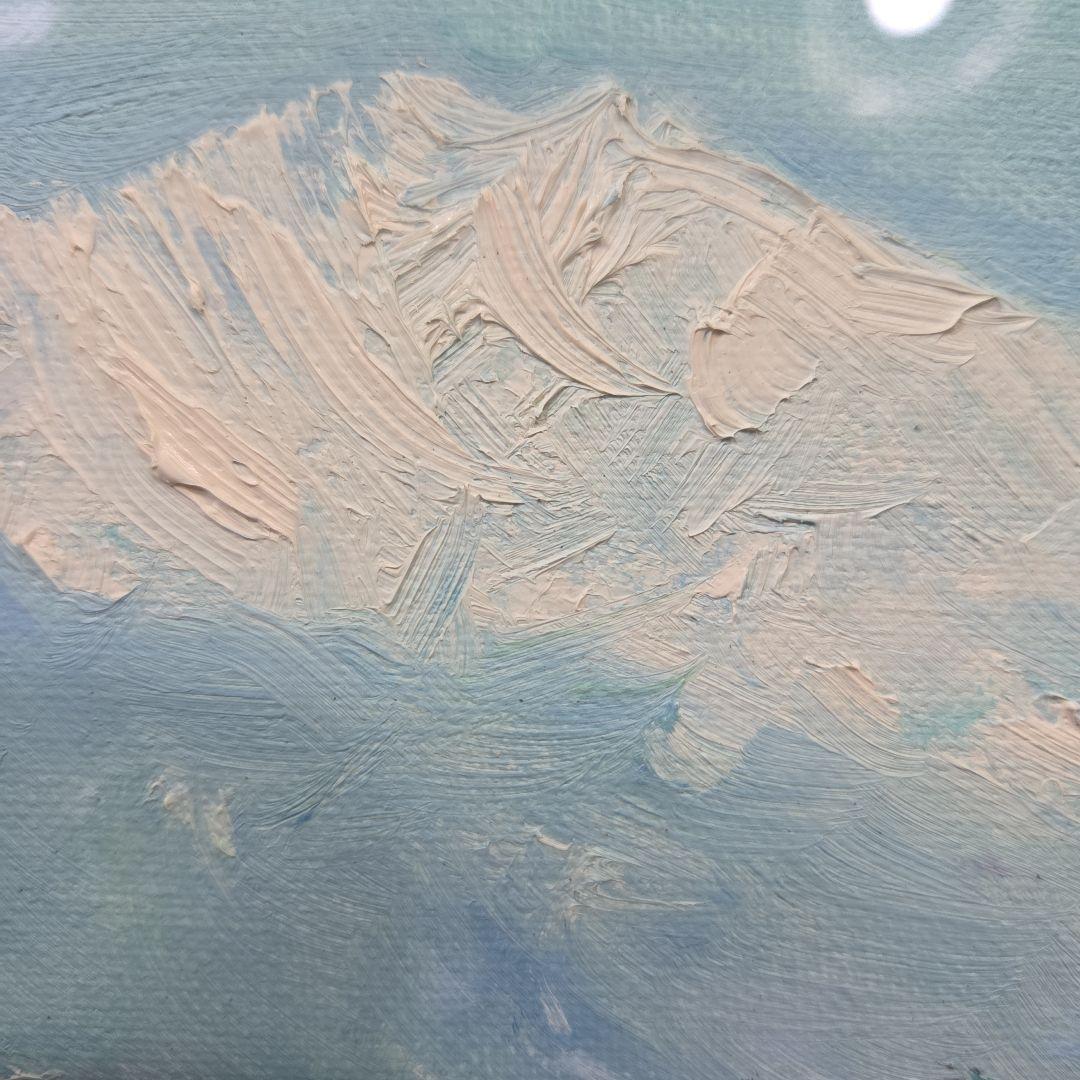 【美品】 肉筆油彩風景画 ホワイト額縁フレームつき「白馬連峰」6号サイズ