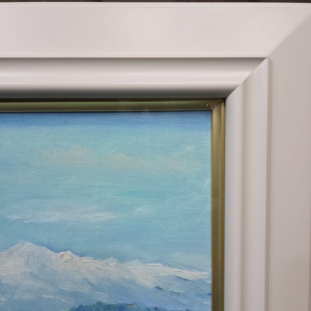 【美品】 肉筆油彩風景画 ホワイト額縁フレームつき「白馬連峰」6号サイズ
