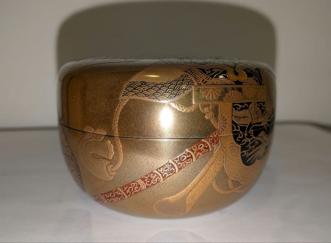 『舞楽蒔絵』平棗　小百合作　輪島塗　内金梨子地　高小百合　塗師茶道具茶器共布共箱