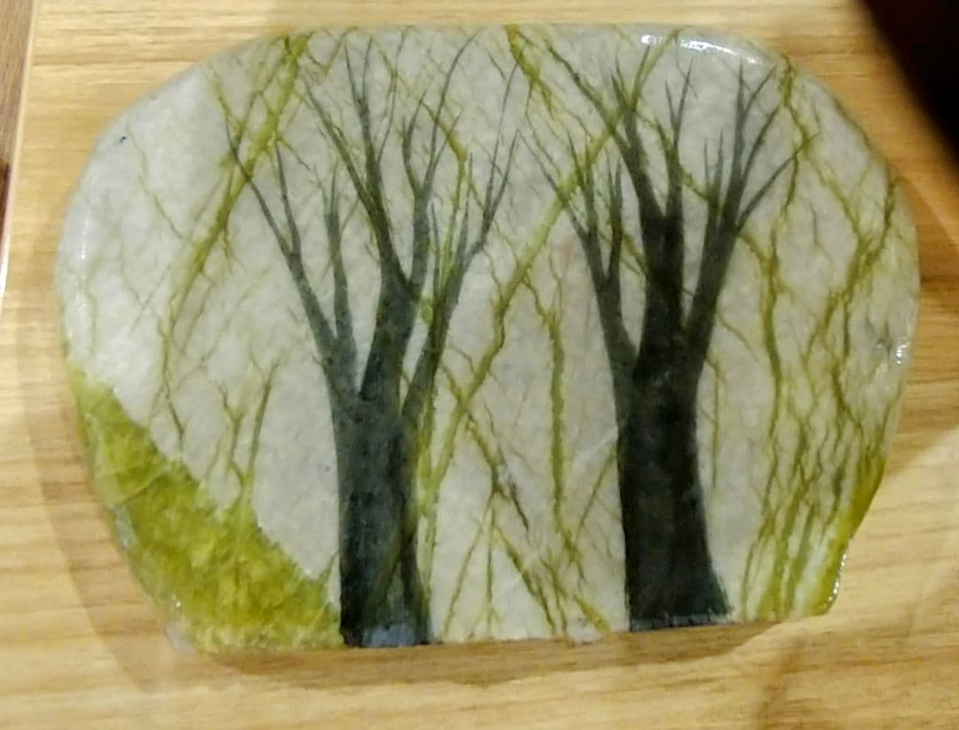 ヴィンテージ　中国　着色翡翠(?)　アート　森の作品　天然石パワーストーン　置物