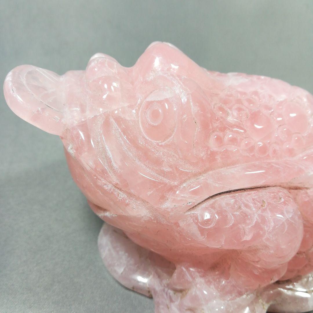 ローズクォーツ　銭蛙　置物　ピンク水晶　天然石　パワーストーン　縁起
