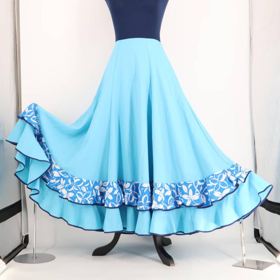 【美品 フラメンコ衣装】ブルー アトリエ貴美恵 ファルダ スカート ボランテ