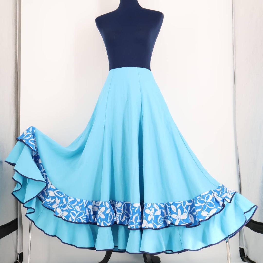 【美品 フラメンコ衣装】ブルー アトリエ貴美恵 ファルダ スカート ボランテ