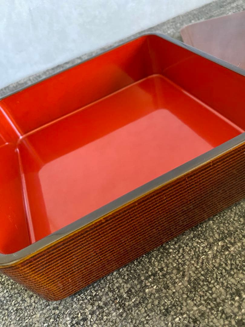 輪島塗　重箱　二段重　木目　未使用