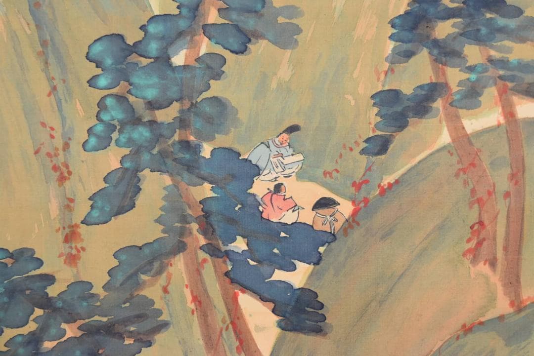 【真作】静雪/山水人物図/掛軸/名家伝来/AA-898