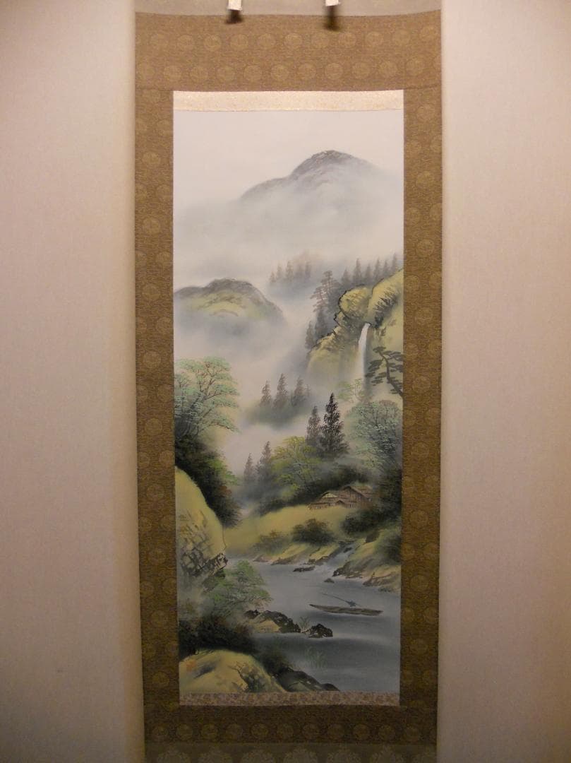 掛け軸 松観 彩色山水 絹本 希少 軸装 茶道具 掛軸 美品 です。