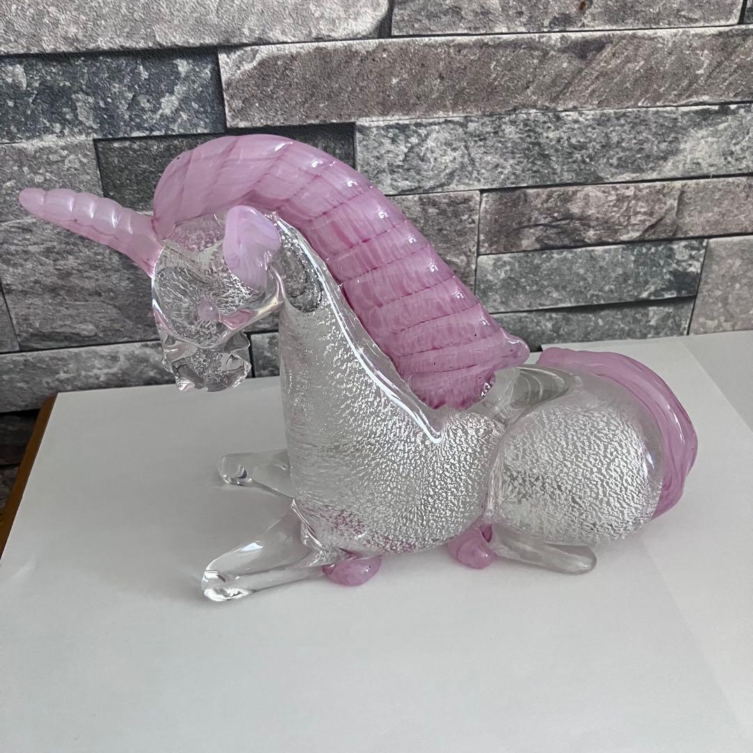 レトロ　ガラス置物　硝子細工　馬　ユニコーン　ベネチアングラス？　ムラーノ？