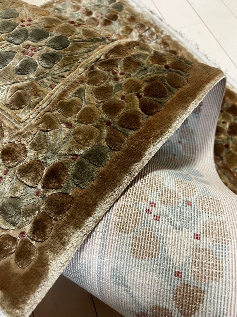 オールド 中国段通 シルク玄関 ラグ 横 123センチ