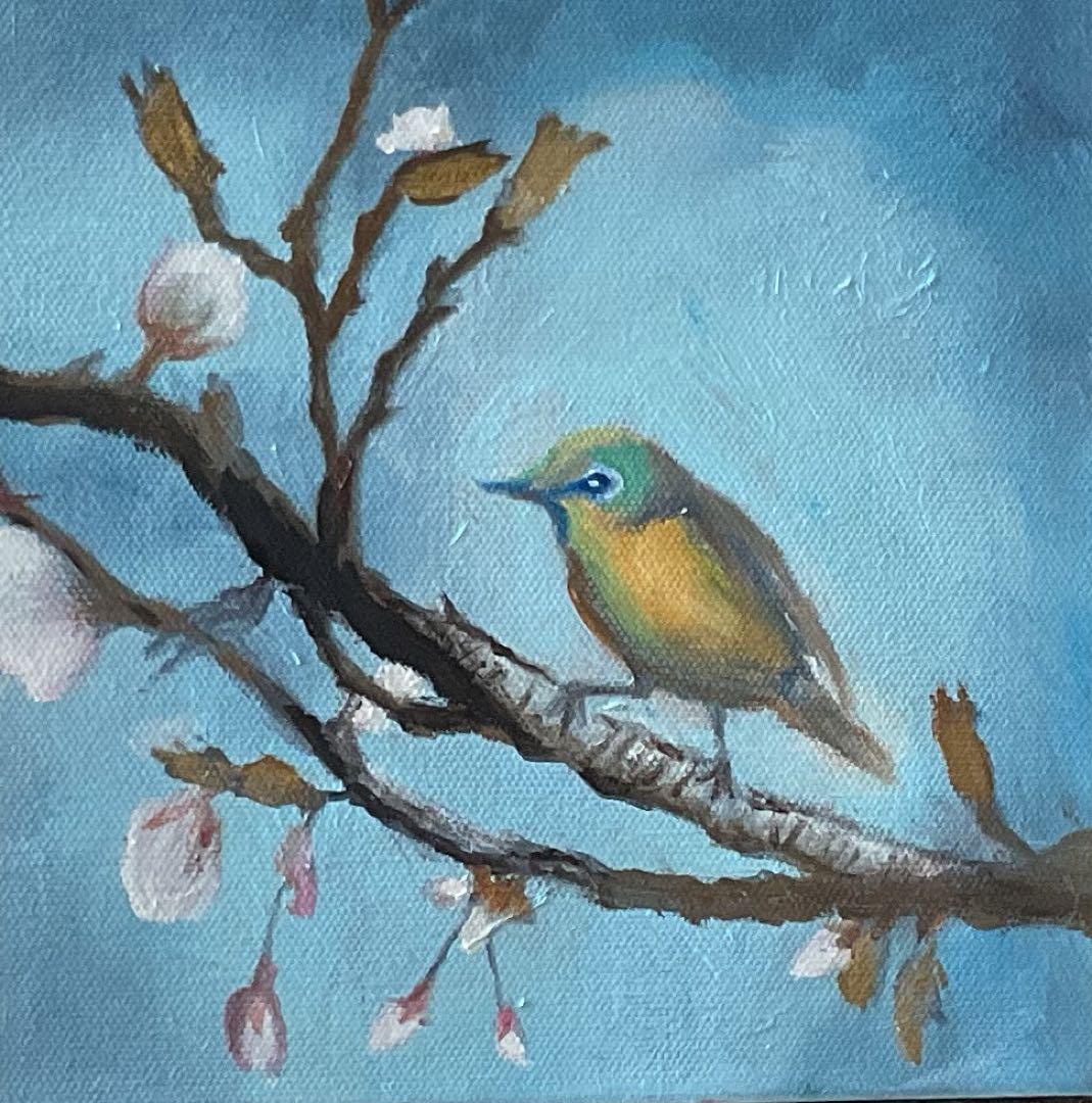 油彩画　「　ウグイス　」　原画　3Dキャンパス