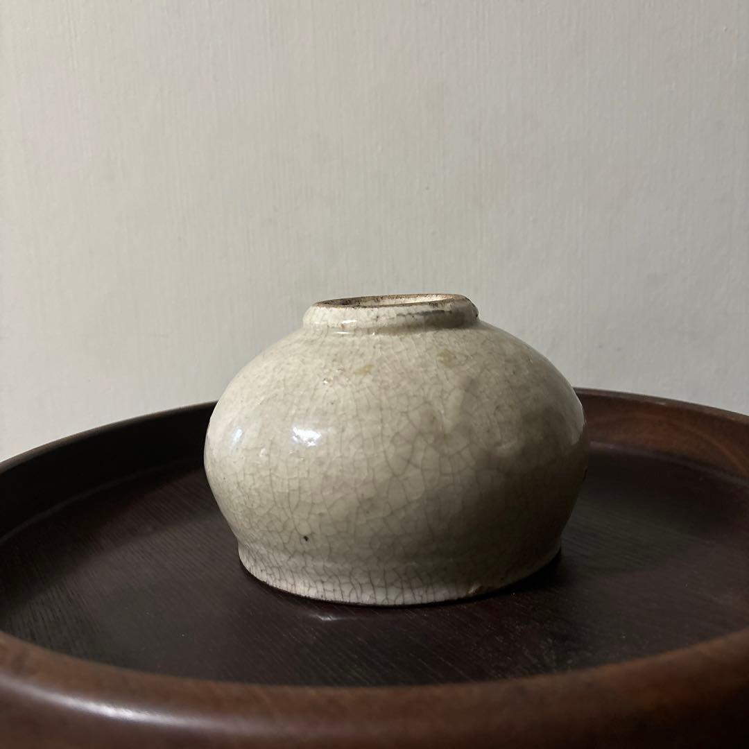 古い丸壷　白釉　塩笥壺　韓国骨董.アンティーク.古民芸.検:立原正秋.白磁.李朝