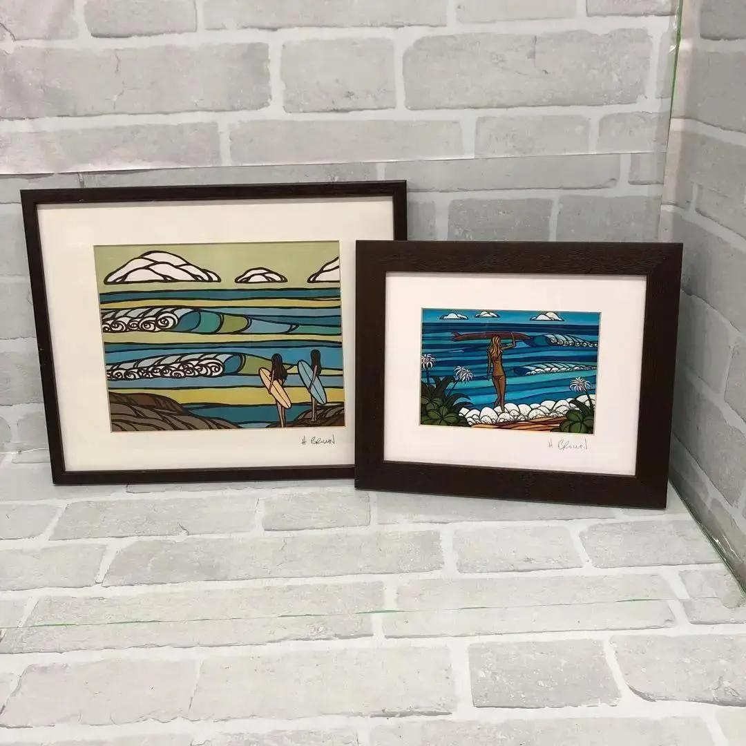 M3858 ヘザーブラウン 絵画 額縁付き 2点セット