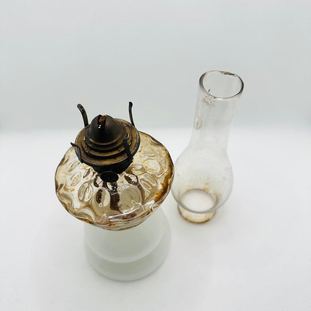 アンティーク オイルランプ 乳白色ガラス製 大正ロマン レトロ 30cm 希少