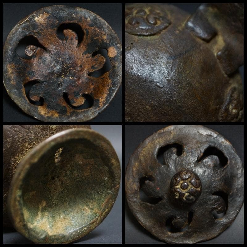 江戸期 蓮形 古銅製薫香炉 金工細工浮彫『円渦文』寺院香炉 ★時代物★
