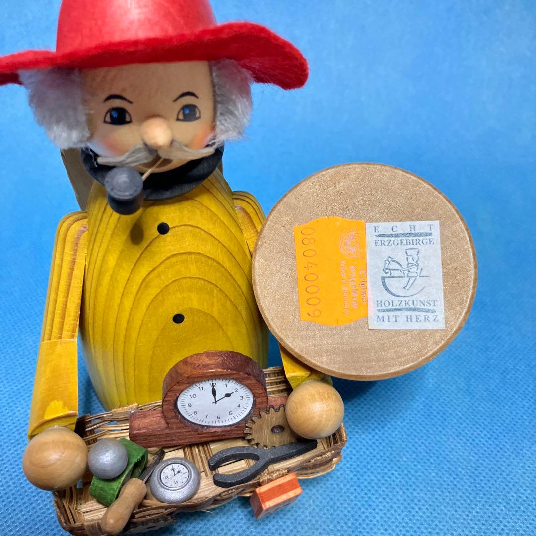 ドイツ クーネルト社 木製煙出し人形 ミニチュア時計バスケット付き