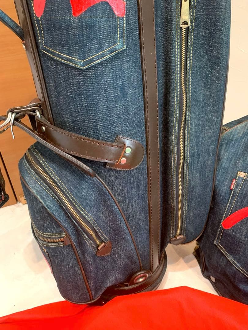 超希少　良品　エビス　エヴィス　EVISU デニム　本革レザー　かキャディバッグ