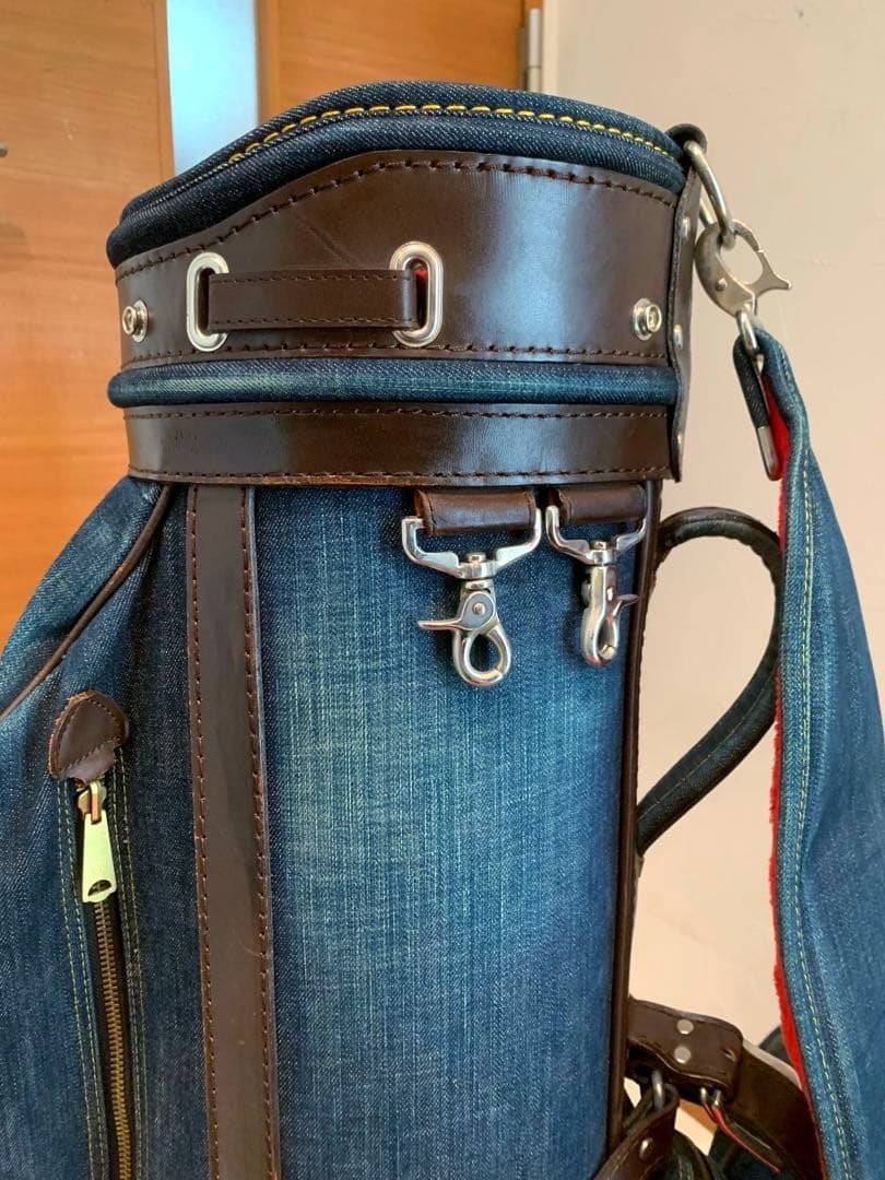 超希少　良品　エビス　エヴィス　EVISU デニム　本革レザー　かキャディバッグ
