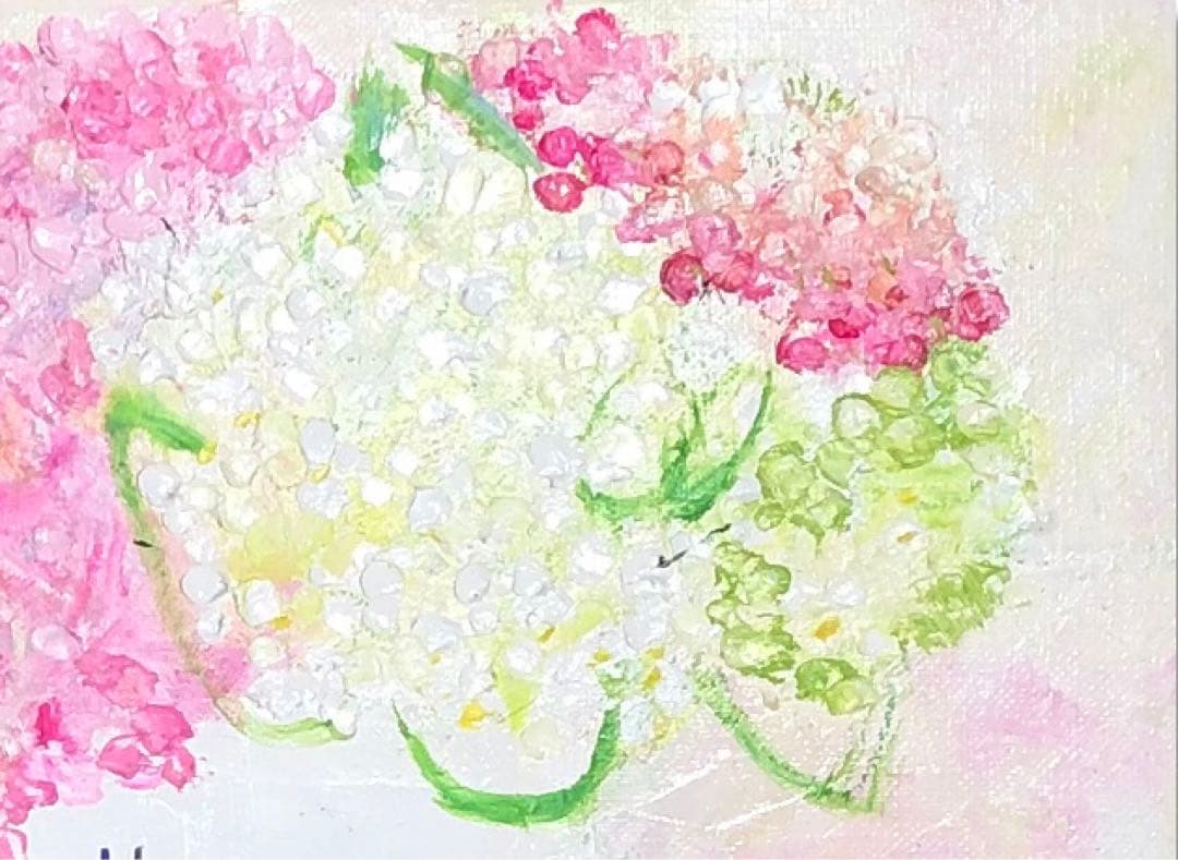 絵画　油絵　原画　一点物　花　紫陽花　ピンク　　　　可憐　SM