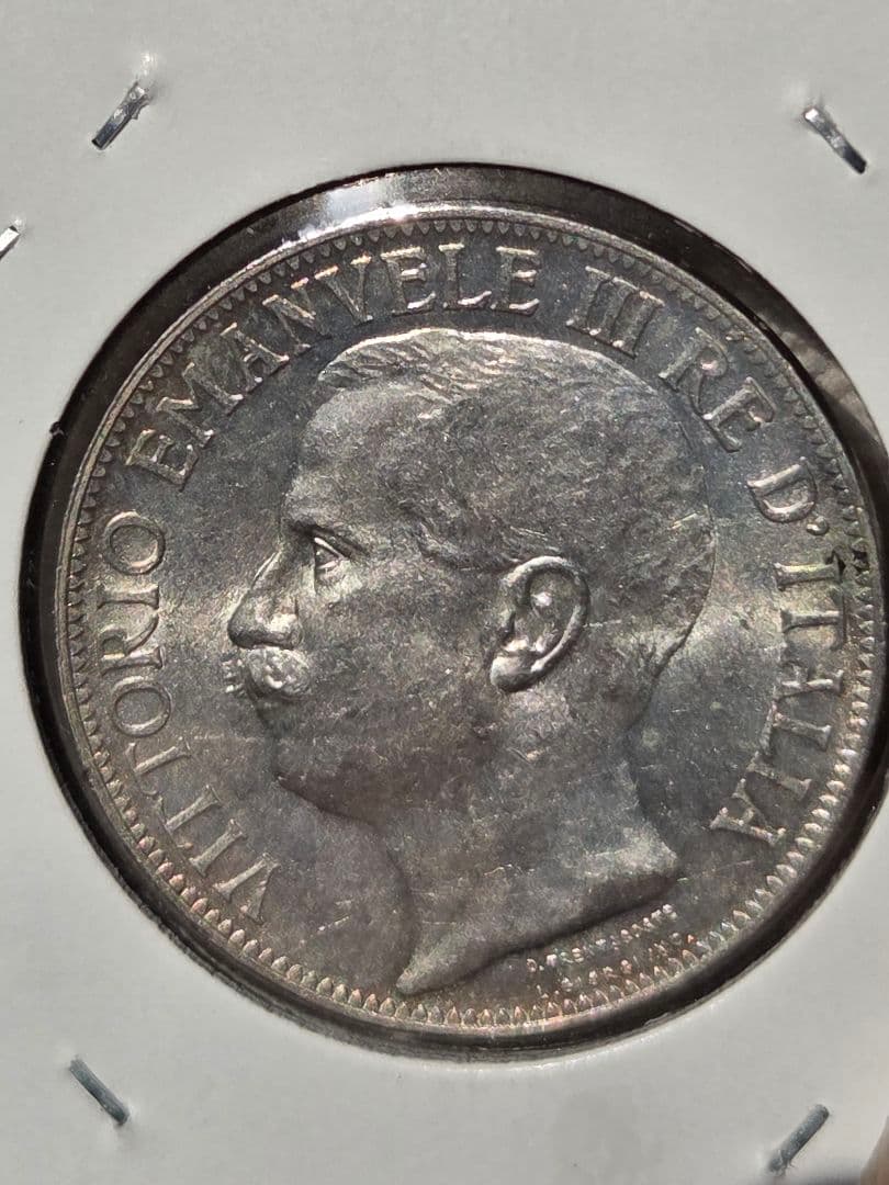 (稀少)イタリア　ヴィットリオ エマヌエル3世　王国100周年記念　2リレ銀貨