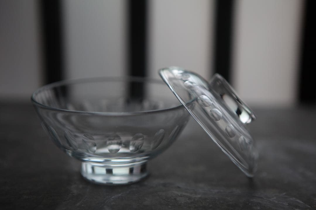 古道具　戦前　大正　昭和初期　蓋付ガラス碗　レア　B