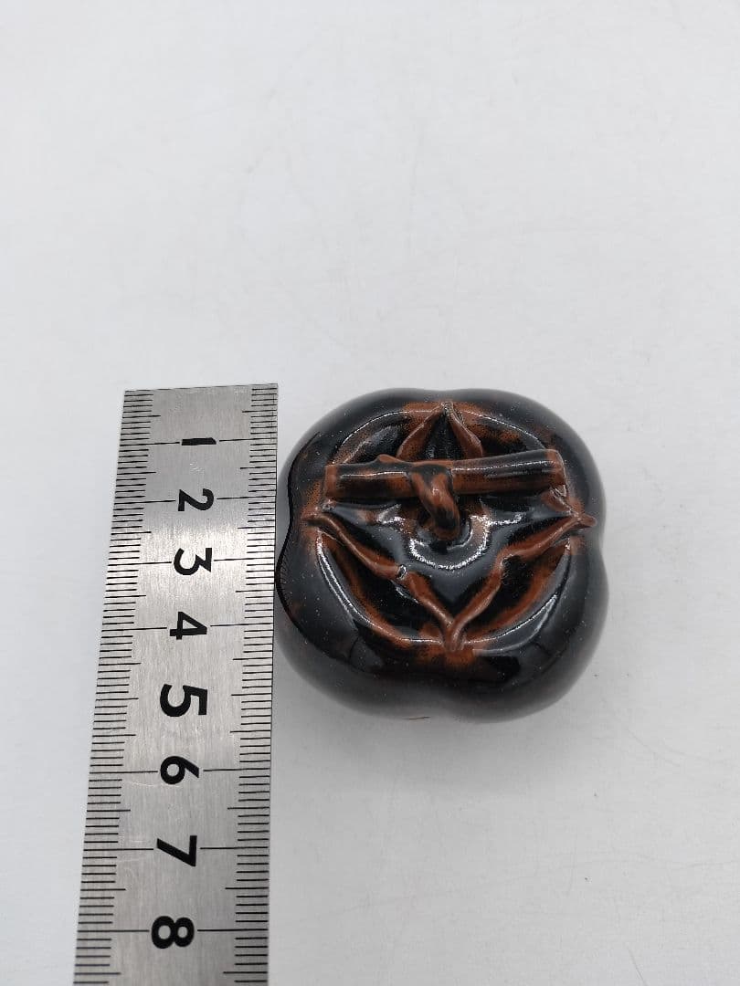 c584 香合 利休所持写 柿 鉄釉 陶若窯 能勢善光 木箱 茶道具 古物