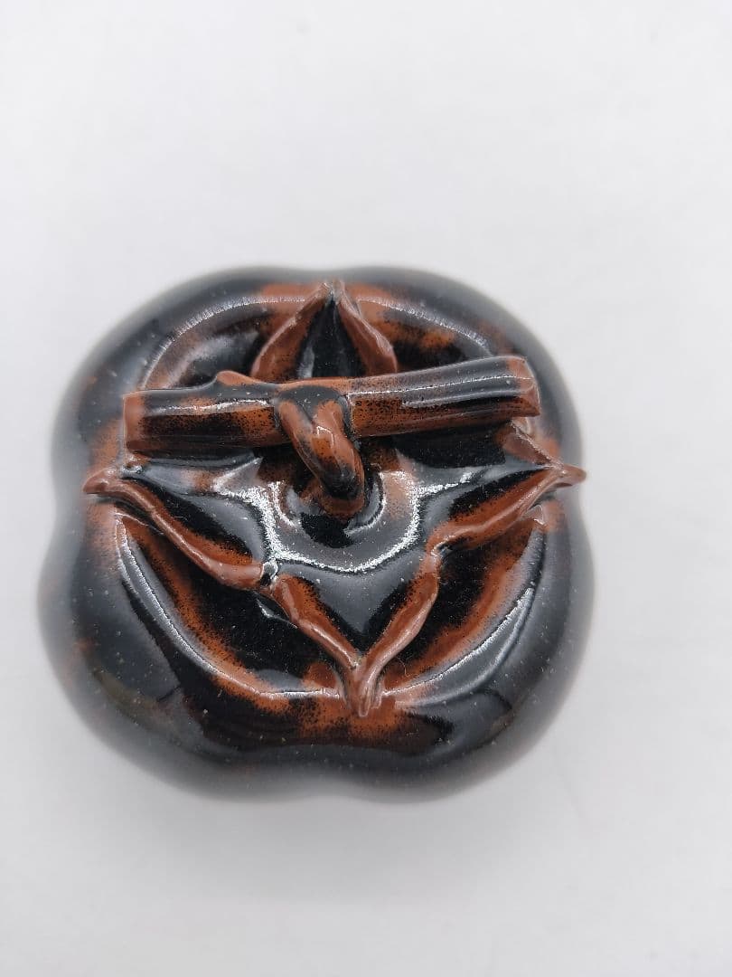 c584 香合 利休所持写 柿 鉄釉 陶若窯 能勢善光 木箱 茶道具 古物