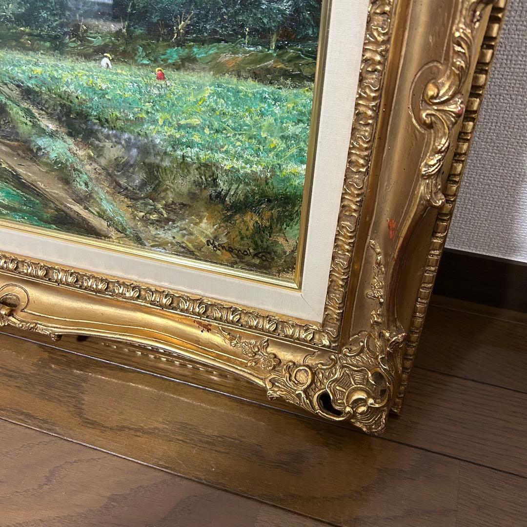 能仲ヤツヲ　油彩 10号 「のどかな日」　油絵 額装 風景画 油彩画 インテリア