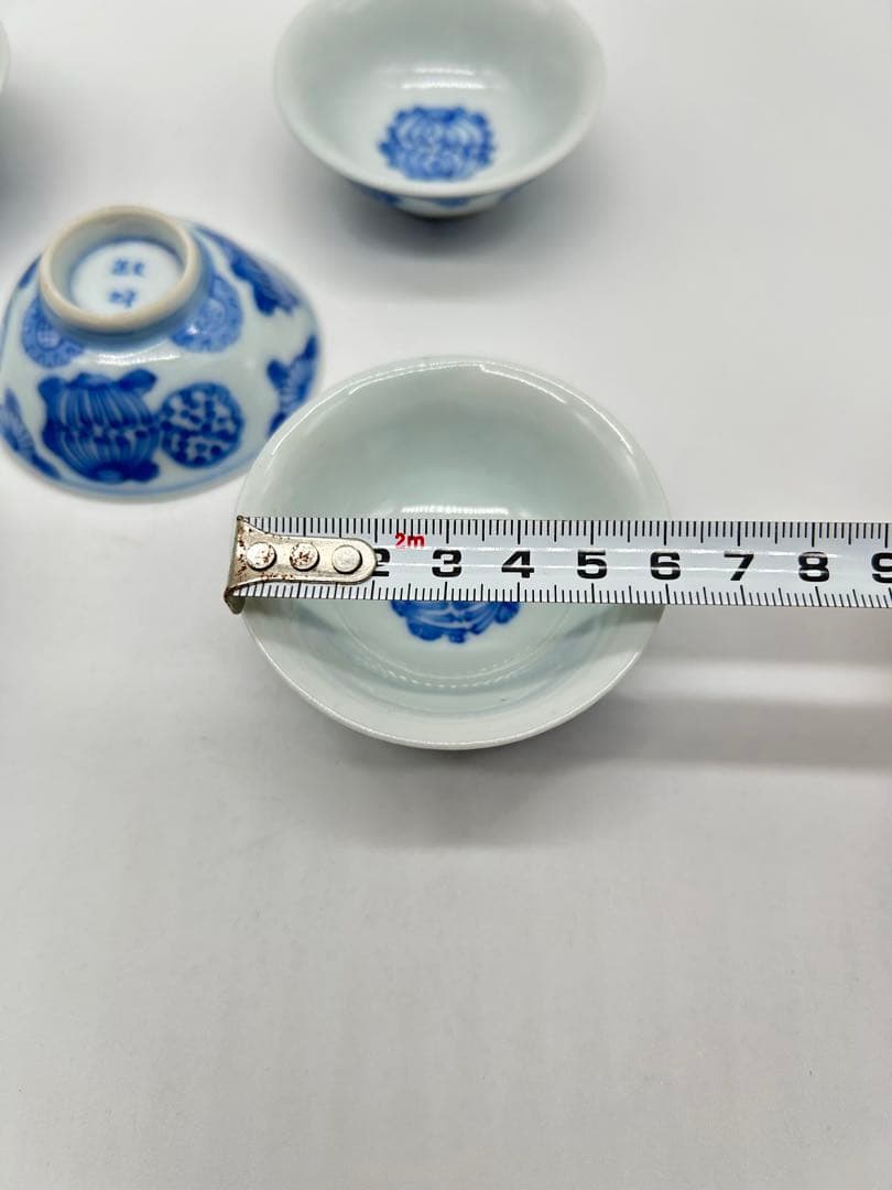 文平造 青花 五客 青い花の茶碗5個セット