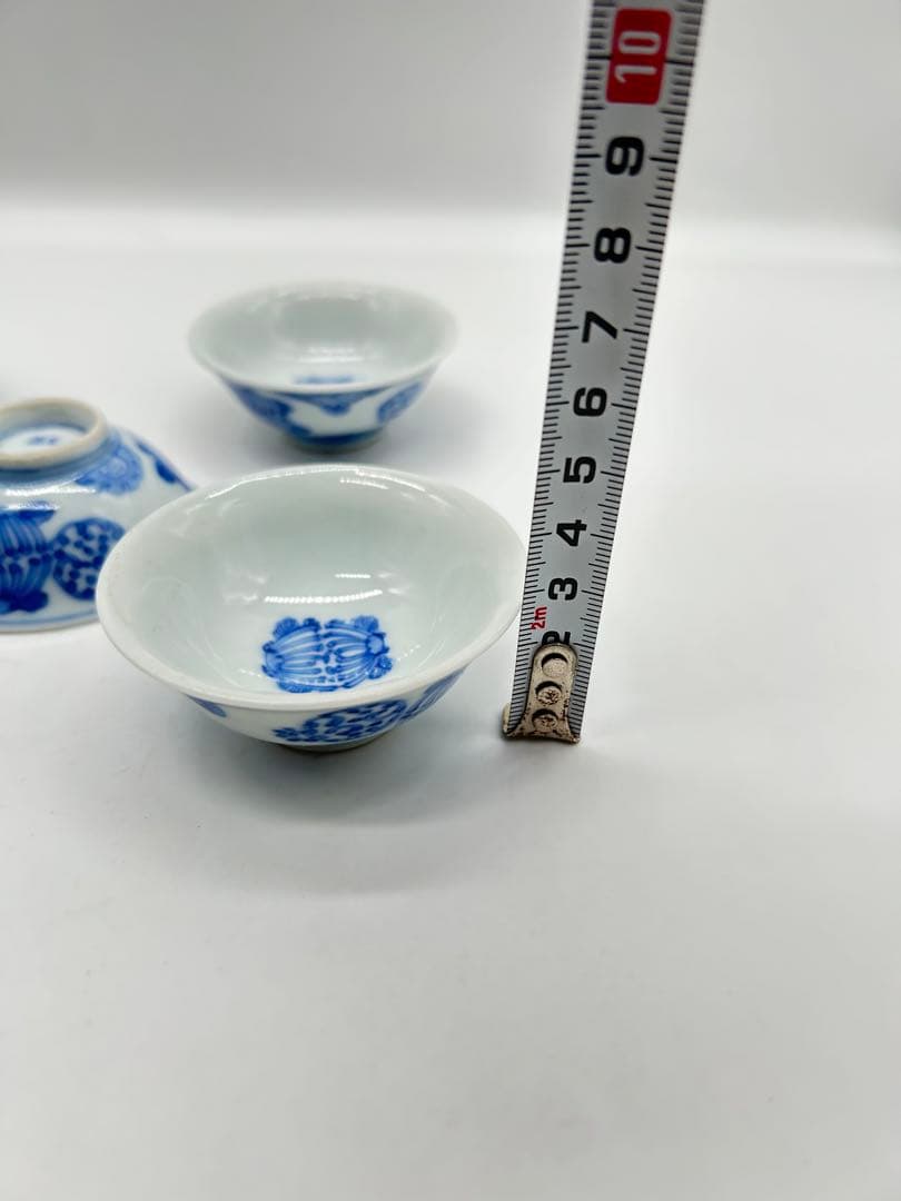 文平造 青花 五客 青い花の茶碗5個セット