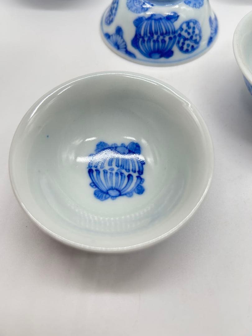 文平造 青花 五客 青い花の茶碗5個セット